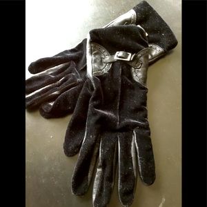 Black Velvet and Leather Gloves
